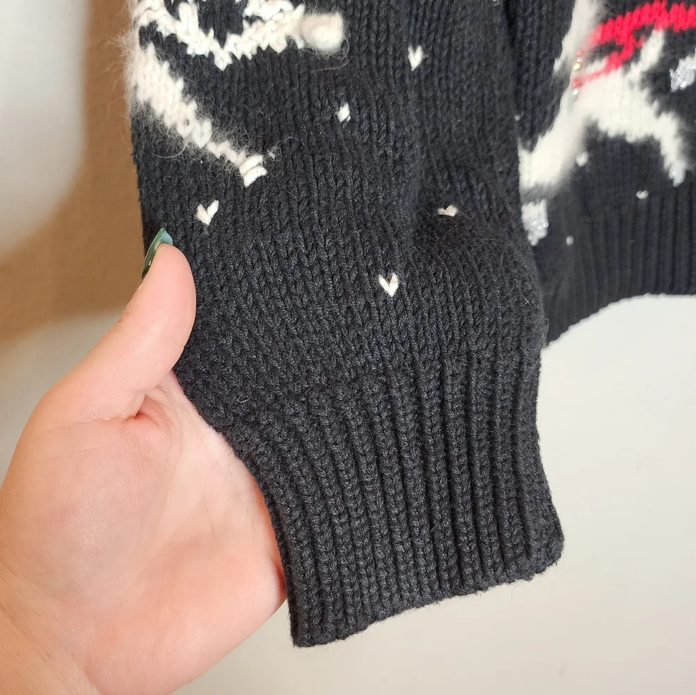 NWT Vintage Lauren Hansen‎ Roll Neck Hand Knitted Snowflake Reindeer Sweater L